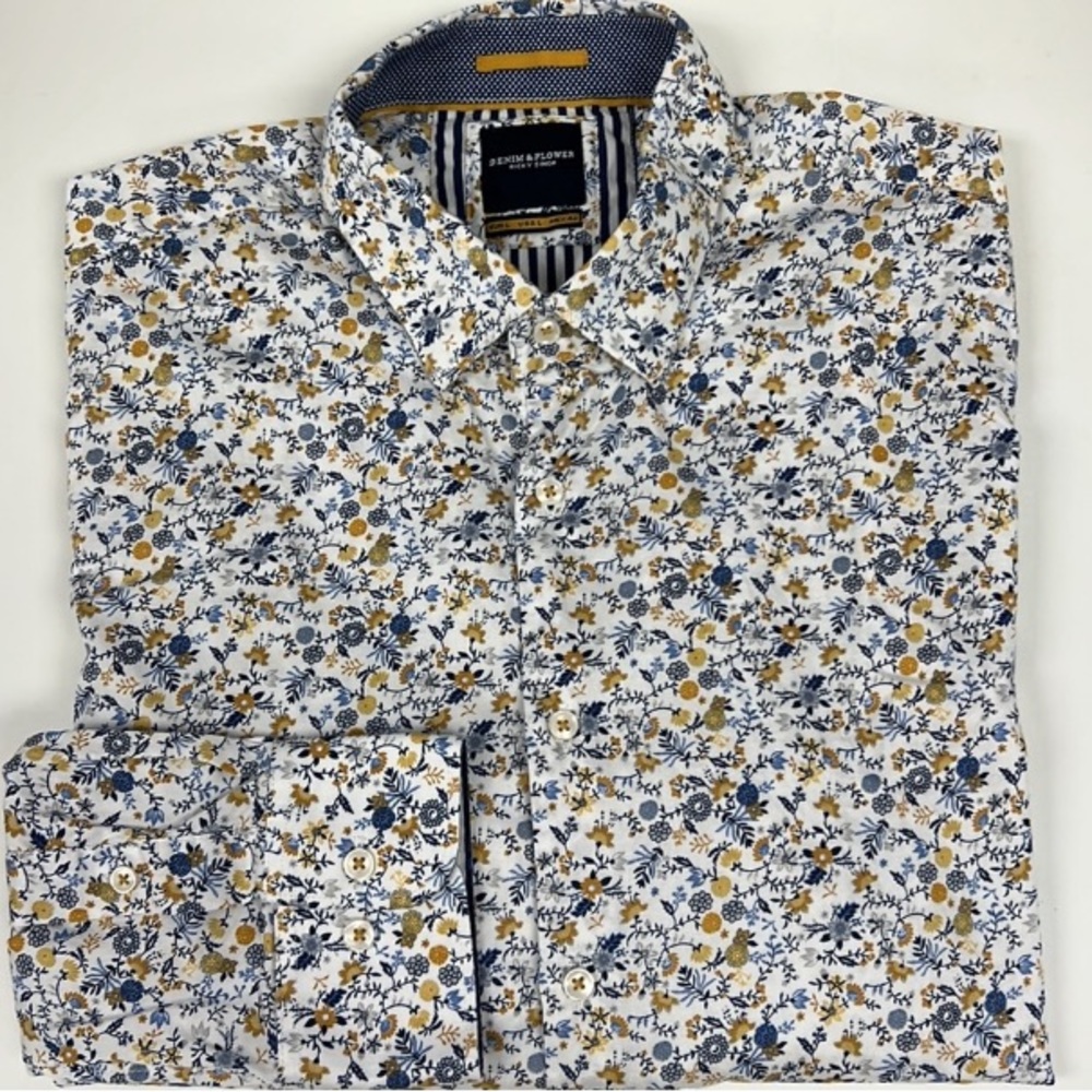 Denim & Flower Ricky Singh Men’s Floral Print Long Sleeve Button Down Shirt